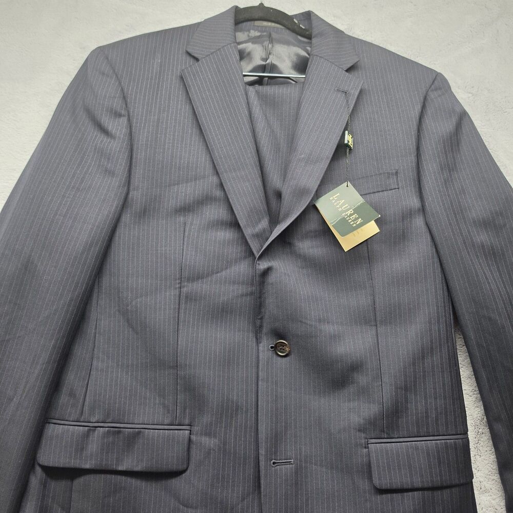 Lauren Ralph Lauren Men's 2-Piece Suit Navy Pinstripe 100% Wool 40L Jacket...